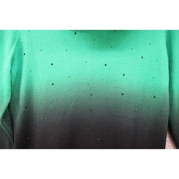 Elementz Cowl Neck 3/4 Sleeve Sequins Green Fade Sweater-Large-Boho-Festive - Picture 7 of 9